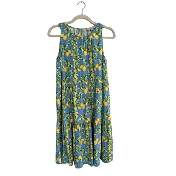 Loft Linen Blend Sleeveless Dress Lemon Print Size XS - Picture 3 of 5